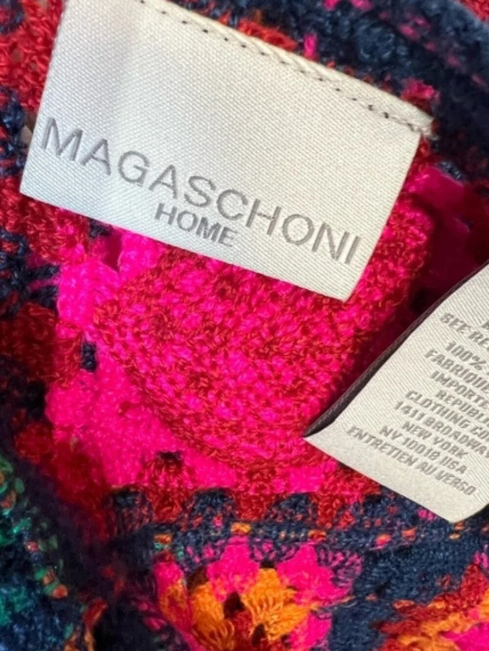 Magaschoni Home NWT Colorful Crochet Granny Square Throw Blanket Yin Yang Design
